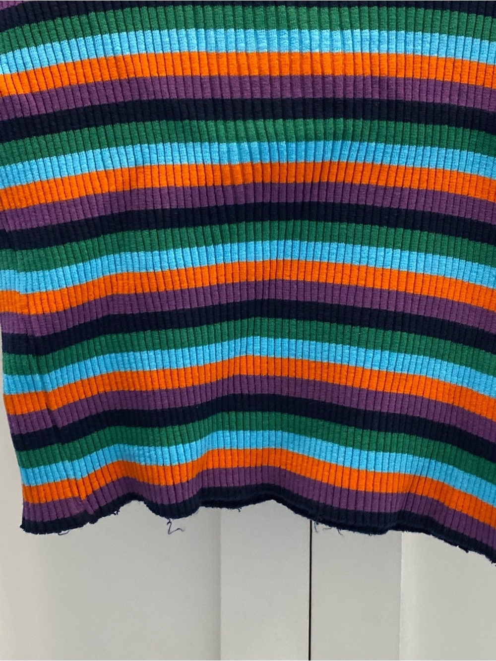 Vintage Multi-Stripe Ribbed Scoop Neck Tee - Blue, Green, Orange, Purple - Picture 9 of 11